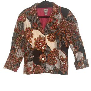 Women's‎ Chico's Quilted Blazer Button Front Paisley Jacket Size 2/Medium